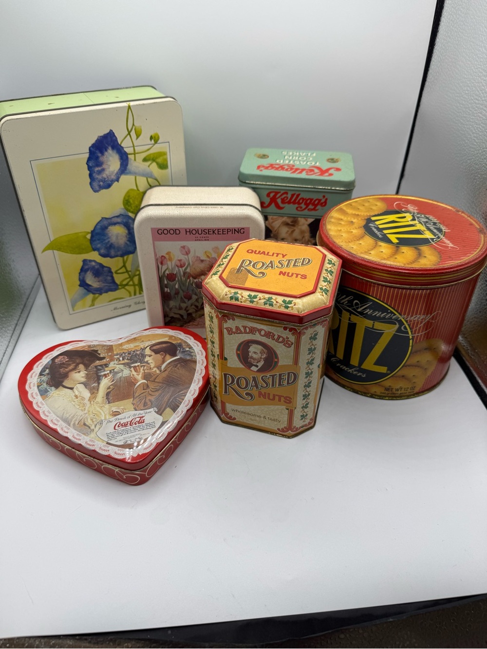 Vintage Lot of  Themed Collectible Tins Ritz, Kellogg’s, Coca-Cola